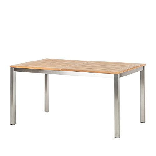 Ambientehome Tisch, Ausziehbarer Teakholz Edelstahl Lagos Esstisch Gartentisch, braun, 150x90x75 cm, 69283