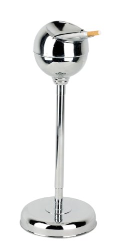 Standascher Spheric, Silber-Chrom, mit schließbarer Klappe & Ablagefläche für Zigaretten, höhenverstellbarer Retro Standaschenbecher 13x13x72 cm von KARE