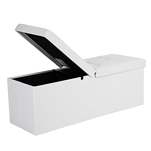 SONGMICS faltbare Sitzbank Truhenbank Aufbewahrungsbox 120 L Halbdeckel seitlich klappbar weiß 110 x 38 x 38 cm (B x H x T) LSF75WT