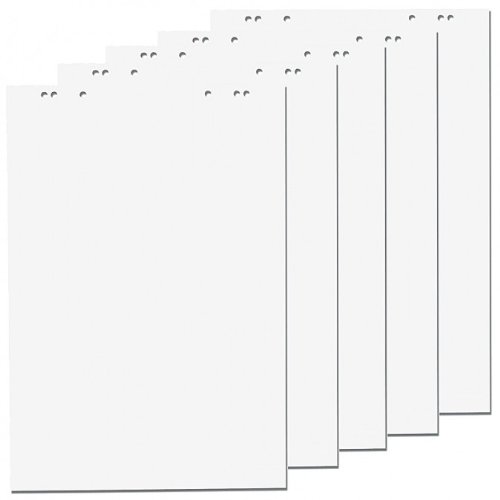 5x Flipchartblöcke, Weiss Blanco, je Block 20 Blatt 69x99 cm, 6 fach Lochung, perforiert, Papier für Flipchart