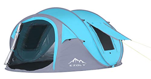 EZOLY 3-4 Personen Outdoor Wandern Einfach Pop Up Camping Zelt Automatische Einrichtung Zelte, wasserdichter Sonnenschutz, Blau