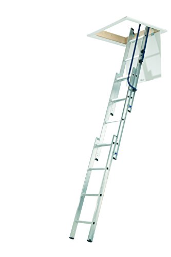 Werner 76013 Easystow 3 Abschnitt Aluminium Loft Leiter mit Handlauf, Komfort D-förmige Sprossen, Inc. Stange, 150 kg Tragkraft, Sicherheit Zertifizierung nur für, 25 Jahre Garantie, silber
