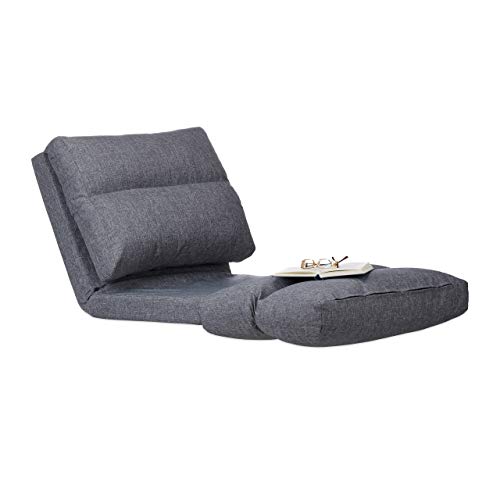 Relaxdays Relaxliege Sessel, Faltmatratze, Verstellbare Lehne, Polster, für Drinnen, Bodensitzkissen, 194 cm lang, grau