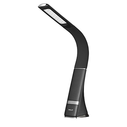 WILIT U2C 7W LED Schreibtischlampe in Lederoptik, 3-stufig dimmbare LED Tischleuchte mit Touch-Funktion, aufladbar, Gebrauch ohne Kabel möglich, augenschonend, schwarz