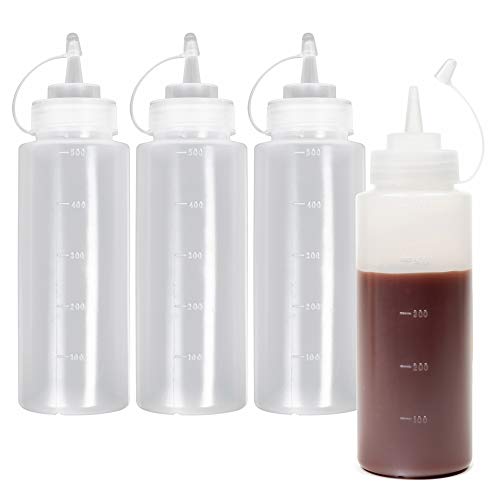 4 Stück Squeeze Flasche mit Kappe, Saucenflasche Quetschflasche, Groß (500 ml) - Auslaufsicher & 100% BPA Frei - Plastikflaschen Gewürzspender für Condiment Sauce Dressings Senf Ketchup Öle.