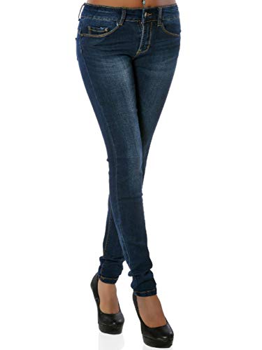 Daleus Damen High-Waist Jeanshose Push-Up DA 15931 Frauen Jeans Skinny Hose Slim-Fit Große Größen Blau S / 36