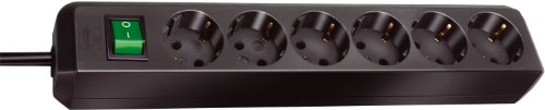Brennenstuhl Eco-Line, Steckdosenleiste 6-fach, (mit Schalter und 3m Kabel - besonders stromsparend) Farbe: schwarz