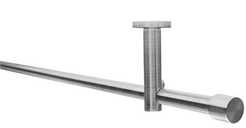Gardinenstangen-Set, Ø 16 mm, geeignet zur Deckenbefestigung oder Wandbefestigung, 1-läufig Metall EDELSTAHL-OPTIK, 100 cm