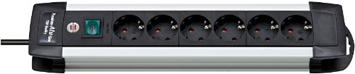 Brennenstuhl Premium-Alu-Line, Steckdosenleiste 6-fach - Steckerleiste aus hochwertigem Aluminium (mit Schalter und 3m Kabel) Farbe: schwarz