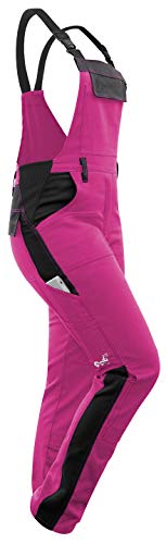strongAnt - Damen Arbeitshose Arbeits-Latzhose Stretch für Frauen mit Kniepolstertaschen. Baumwolle Kombihose Pink-Schwarz