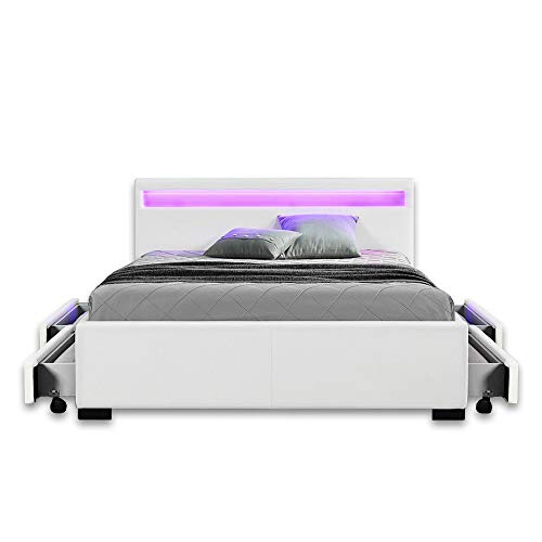 Home Deluxe - LED Bett - Nube weiß - 140 x 200 cm - inkl. Schublade - Verschiedene Größen