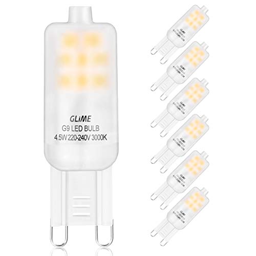 GLIME G9 LED Lampen 4.5W 400LM LED Leuchtmittel Ersatz für 40W Halogenlampen LED Birne Glühlampe 3000K Warmweiß 360° Abstrahlwinkel Energiesparlampe Nicht Dimmbar AC 220-240V Beleuchtung 6er Pack
