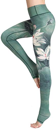 FLYCHEN Damen Hochwertige leggings Galaxy Yogahose Damen Sportleggings Sternenhimmel Jogginghose (143 grüner Lotus,M)