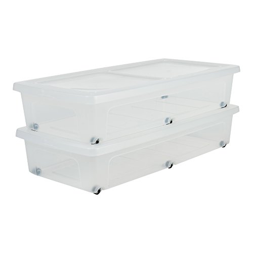 IRIS, 2er-Set Unterbettboxen / Rollerboxen / Aufbewahrungsboxen 'Carry Stocker Under Bed Box', CS-U800, mit 4 Rollen, zweiseitig bedienbarer Deckel, Plastik, transparent, 50 L, 75 x 56 x 15,7 cm