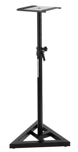 Pronomic SLS-10 Stativ für Studio Monitor Ständer (Höhenverstellbar 80 cm bis 130 cm, Dreiecksbasis, Gummifüße, Dornenfüße / Spikes, Stahl, Trägerplatte mit Gummistreifen) Schwarz pulverbeschichtet