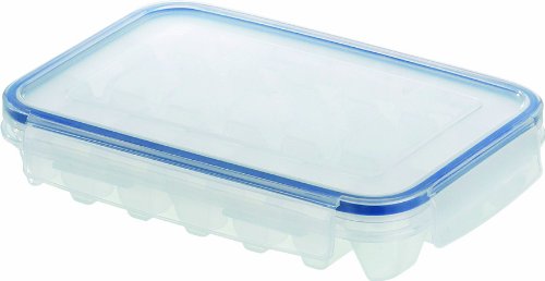 Emsa 505320 Eiswürfelbox mit Deckel, 21 Stück Eiswürfel, Transparent/Blau, Clip & Close