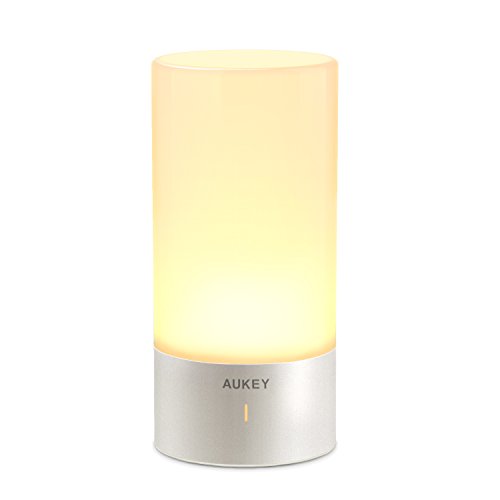 AUKEY Tischlampe, 360° Berührungssensor Nachttischlampe mit RGB Farbwechsel Tischleuchte1 Warmweißes Licht in 3 Helligkeitsstufen
