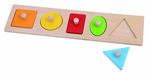 Tooky Toy Geometrie-Puzzle zum Lernen und zur Motorikschulung Ihres Kindes- mit 5 verschiedenen Steck-Formen aus Holz ab 3 Jahren mit Wasserfarbe ca. 36 x 9 x 2 cm