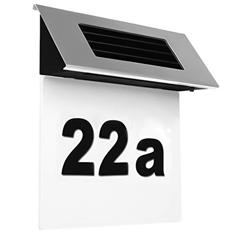 Spetan Solarhausnummer mit 4 LEDs beleuchtet transparent aus Edelstahl, Hausnummernleuchte LED Solar Automatische Nachterkennung, solar Hausnummernschild für Außenwandleuchte