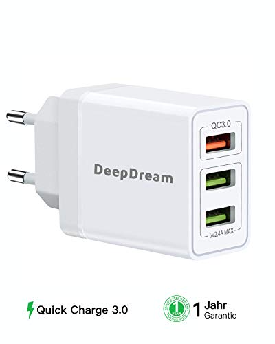 DeepDream USB Ladegerät,3-Port 30W USB Netzteil mit Quick Charge 3.0 für iPhone, iPad, Samsung Galaxy, Huawei, LG und weitere (Weiß)