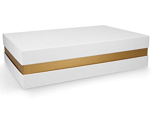 Premium-Geschenkbox - Geschenkverpackung Made in Germany (Weiß, Gold, Weiß) 33x8x22 cm