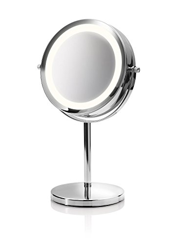 Medisana CM 840 Kosmetikspiegel mit LED Beleuchtung, normal und 5-fache Vergrößerung, 13 cm Durchmesser, 18 LEDs, verchromt