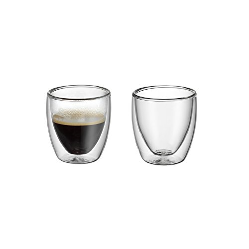 WMF Kult doppelwandige Espressogläser-Set, Thermoglas, 2-teilig, hitzebeständig, spülmaschinengeeignet, V 80ml, H 6,5cm