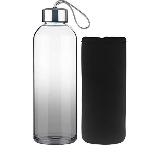 FCSDETAIL Sport Trinkflasche Glas Wasserflasche mit Neopren-Hülle 1000 ml