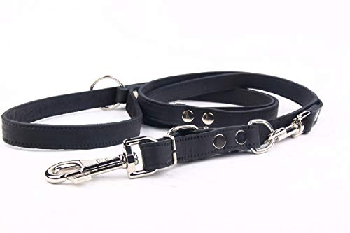 HOGACA Exklusive Hundeleine Echt Leder 925 20mm/220cm schwarz verstellbar massiv für große XXL-Hunde