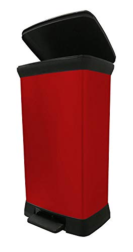 Curver 02162-931-00 Abfallbehälter Deco B Metallics mit Pedal, 50 L, rot/schwarz