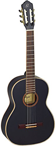 Ortega R221BK Konzertgitarre in 4/4 Größe schwarz im hochglänzenden Finish weißes Perlmut Deckenbinding mit hochwertigem Gigbag