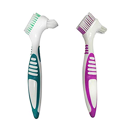 2 Stück Doppelborsten Kopf Zahnbürste Set Tragbare Ergonomische Zahnbürste Mehrschichtige Borsten Falsche Zähne Bürste für Zahnpflege (zufällige Farbe)