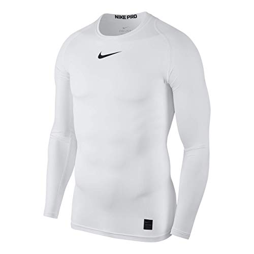 Nike Herren Pro Top Compression Crew Trainingsshirt, White/Black, M
