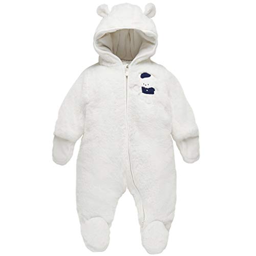 Neugeborenes Baby Schneeanzüge Winter Overall mit Kapuze Fleece Strampler Mädchen Jungen Warm Outfits Weiß 0-3 Monate