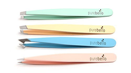 Elegantes Pinzetten Set – 4-teilig - 100% rostfreies Edelstahl – mit Kosmetiktäschchen ß 5 Jahre Garantie – Purebello Qualitätsprodukt