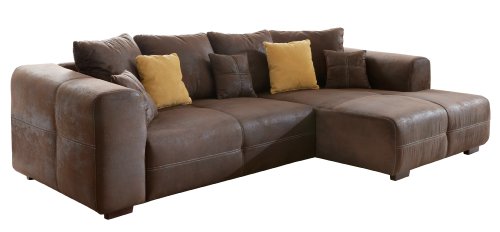 Ecksofa Love Seats / Polster Eck-Couch mit Kissen / In Antik-Leder-Optik mit nussbaumfarbenen HolzfÃ¼ÃŸen / 285x69x170 (B x H x T) / Braun