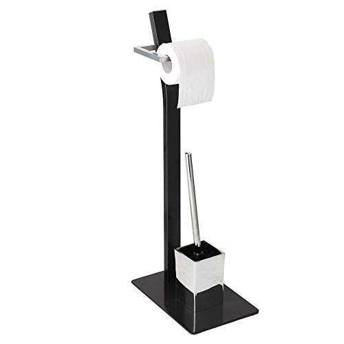 Allright Stand WC-Garnitur Toilettenpapierhalter Bürste mit Ablage Edelstahl Rostfrei Platzsparend flexiblem Einsatz