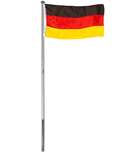 BRUBAKER Aluminium Fahnenmast Flaggenmast 6 m mit Erdhülse + Deutschland Flagge 150 x 90 cm