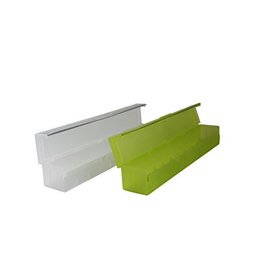 2er-Set Folienhalter bestehend aus zwei Küchen-Rollenhalter Folienschneider Folien Abroller Alufolie Backpapier Box in Weiß/Transparent und Pistazien-Grün