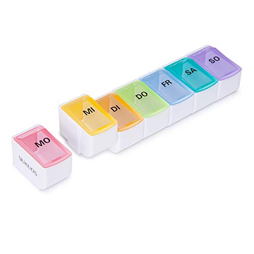 SUKUOS Pillendose Klein Tablettenbox 7 Tage Pillenbox Medikamentendosierer Woche - Abnehmbar