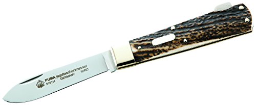 Puma Erwachsene Stahl 1.4110, Hirschhorn, Neusilber Jagd-Taschenmesser, Mehrfarbig, One size