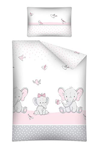 Soft Dream Kinderbettwäsche Babybettwäsche 100x135 40x60 Verschiedenen Motiven mit Tiere für Mädchen und Jungen (100 x 135 cm, Elefant mit Bogen 2 (Rosa))