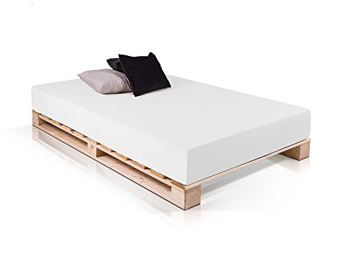 PALETTI Massivholzbett Holzbett Palettenbett Bett aus Paletten mit 11 Leisten, Palettenmöbel hergestellt in Deutschland, 140 x 200 cm, Fichte natur