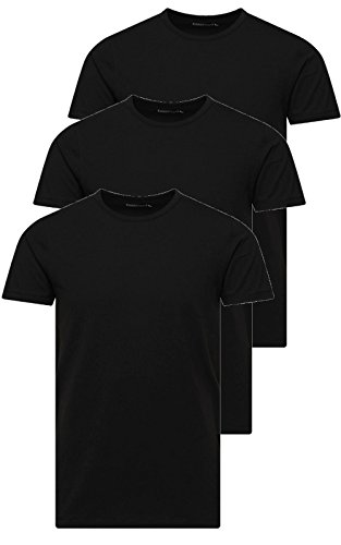 Jack & Jones Herren T-Shirt Basic Rundhals 3er Pack einfarbig Slim Fit in weiß schwarz blau grau inkl GRATIS Wäschenetz von B46 (M, 3er Pack O schwarz)
