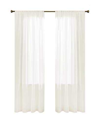 Gardinen Schals in Leinen-Optik Leinenstruktur Vorhänge Schlafzimmer Transparent Vorhang für Kleine Fenster Doris Off White, kurz (2er-Set, je 175x140cm)