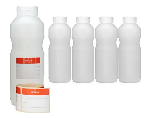 5x 500 ml Quetschflaschen, Dosierflaschen mit Klappdeckel und Silikonöffnung, Ketchupflaschen bzw. Saucenflaschen, inkl. Beschriftungsetiketten