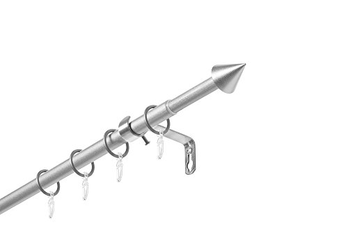Ausziehbare Gardinenstange, Stilgarnitur Siri komplett Set zum sofortigen Montieren, 13/16 mm Ø, Silber, 130 - 240 cm