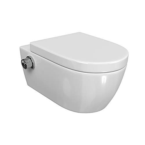 SSWW Spülrandloses Taharet WC inkl. Armatur und abnehmbarer Softclose Sitz & Beschichtung Dusch-WC Intimdusche Toilette mit Bidetfunktion Shattaf
