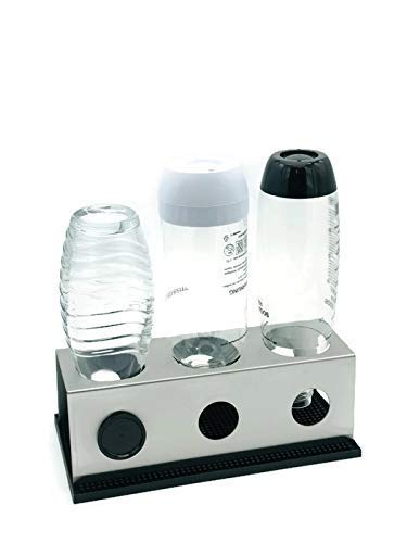 3er Abtropfhalter aus Edelstahl für z.B. Sodastream Crystal/Source/Easy/Cool Flaschen Flaschenhalter wählbar mit/ohne Abtropfmatte Abtropfschale