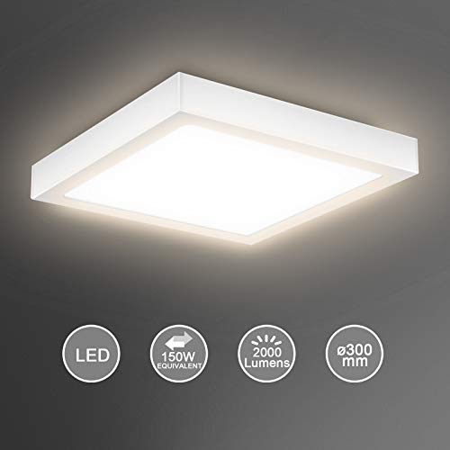Creyer LED Deckenleuchte, Quadrat LED Panel Deckenlampe 24W ersetzt 150W Glühbirne, 30x30x3.6cm, 2000lm, Warmweiß (3000K), Metall Rahmen, Ideal für Schlafzimmer Küche Wohnzimmer, Nicht Dimmbar